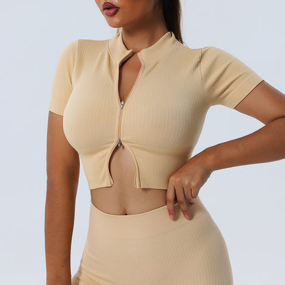 Mid-Zip - Collared Yoga Top Mid-Zipper & Yoga Shorts Set (7520691585112)