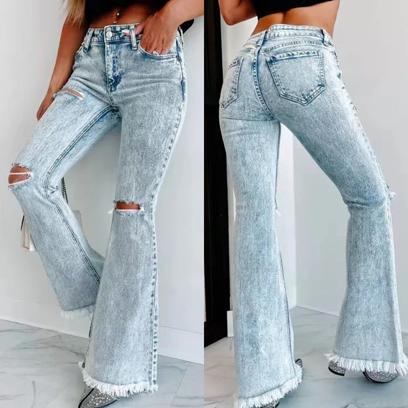 Distressed High-Waist Denim Jeans