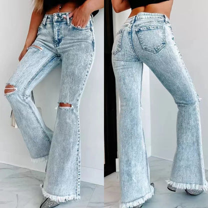 Distressed High-Waist Denim Jeans