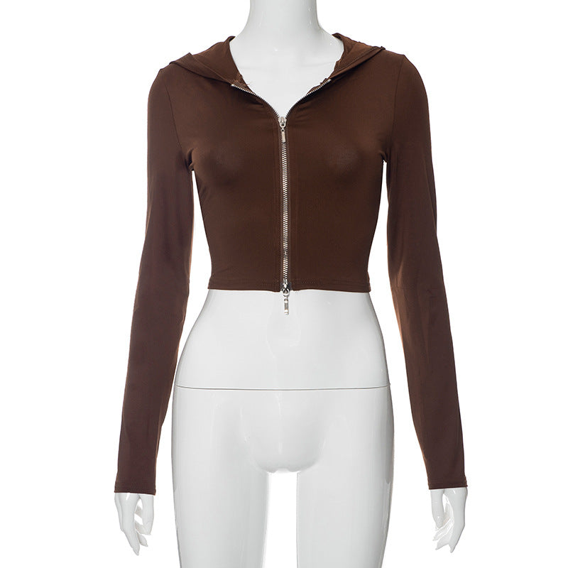 Mid-Zipper Hooded Crop-Top (7516555608152)