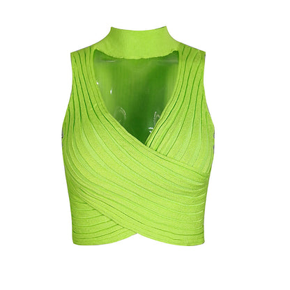 Halter Knitted Criss-Cross Crop-Top