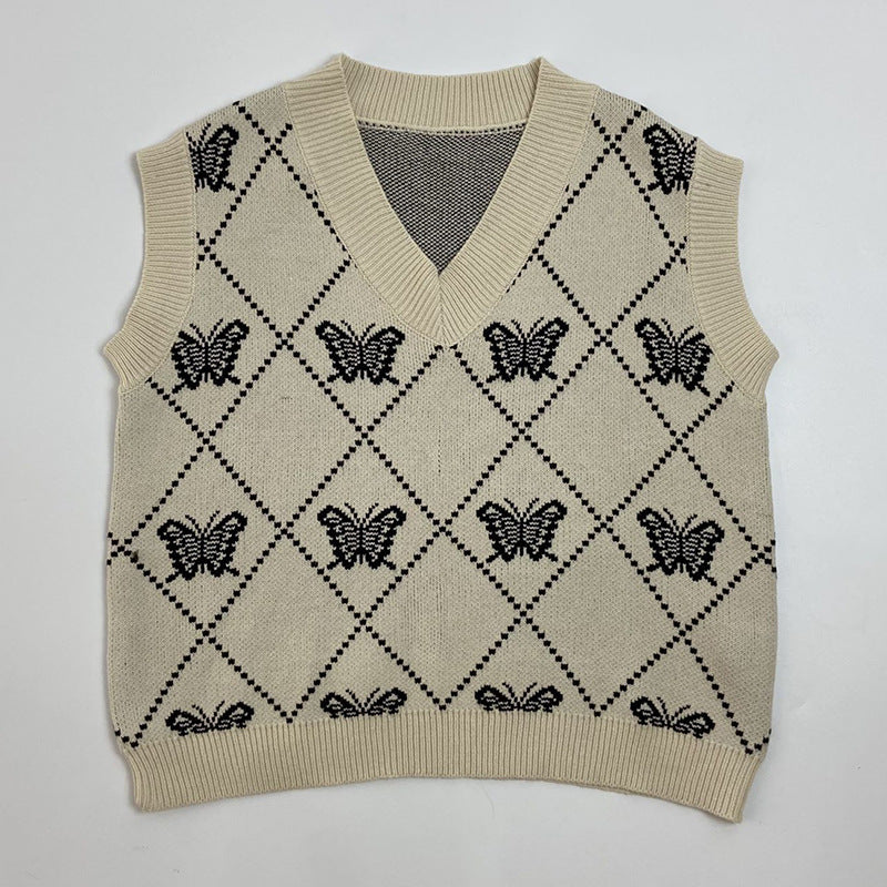 Butterfly Embroidery Pullover Knitted Vest Sweater