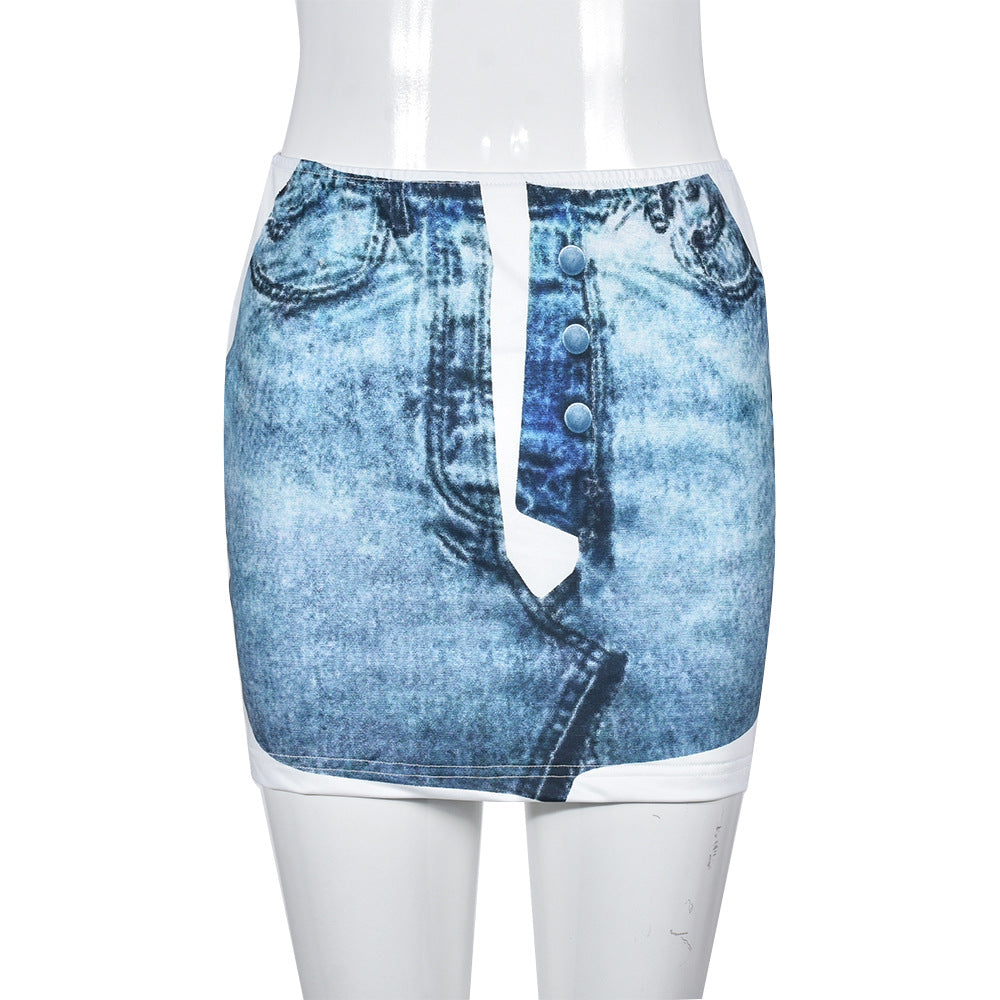 Denim Sheath! - Denim Printed Stretch Sheath Skirt (7519198478424)