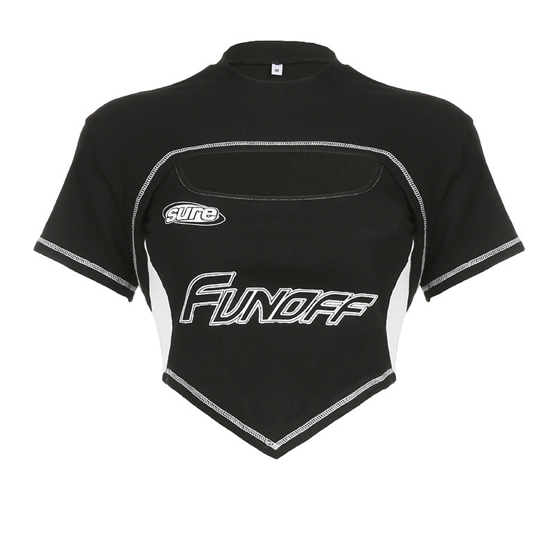 FUN OFF - Graphic Printing Tube Top Bright Line Race Car Contrast Color V-Plunge Crop-Top (7517800726616)