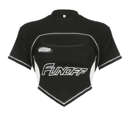 FUN OFF - Graphic Printing Tube Top Bright Line Race Car Contrast Color V-Plunge Crop-Top (7517800726616)