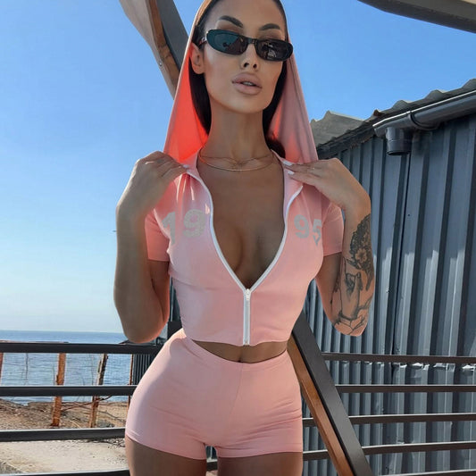 1995 Hooded Rhinestones Two-Piece Activewear Set