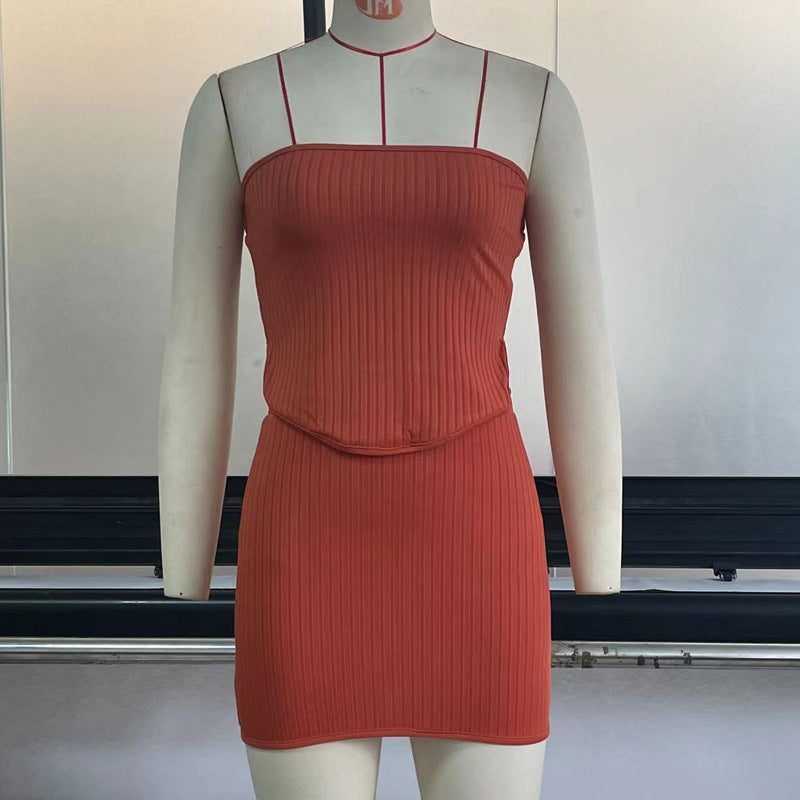 Knitted Asymmetrical Skirt & Tube-Top Set