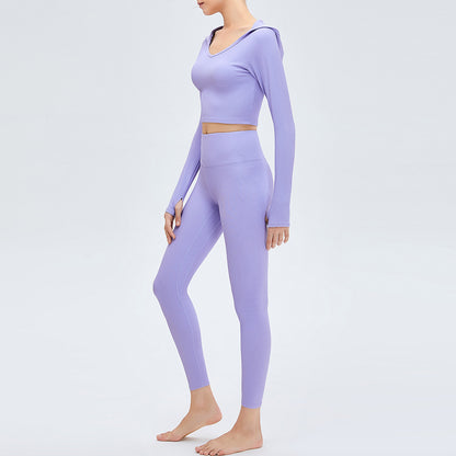 Threaded High Waist Long Sleeves Casual Sports Suit Set (7516858875992)