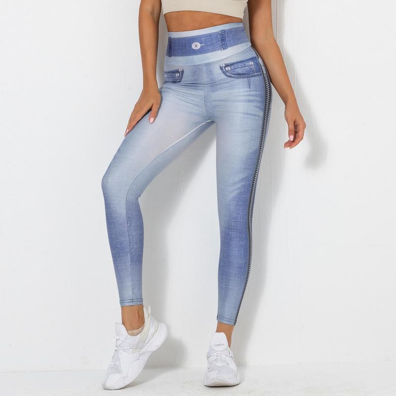 Denim Printing Elastic Yoga Pants (7524750229592)