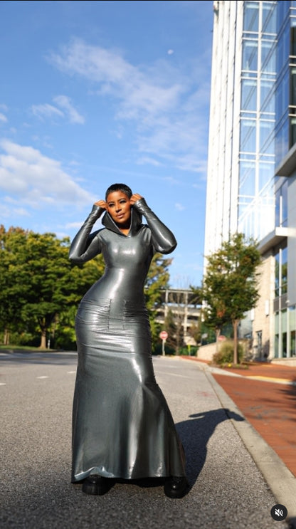 The Club - Camo/Black/Silver Hooded Maxi Metallic Dress (7517617258584)