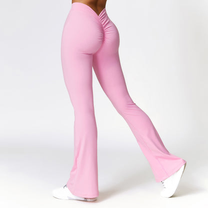 High-Waist V-Plunge -  Hip-Raise Bell-Bottom Yoga Pants (7520612253784)