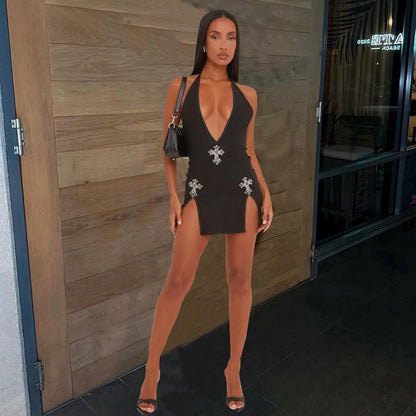 Backless Rhinestone Dress