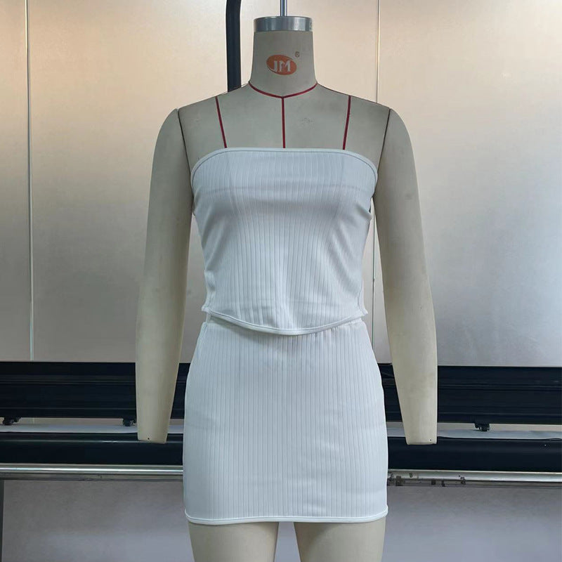 Knitted Asymmetrical Skirt & Tube-Top Set