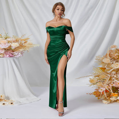 Off-The-Shoulder High-Slit Maxi Dress (7516661514328)