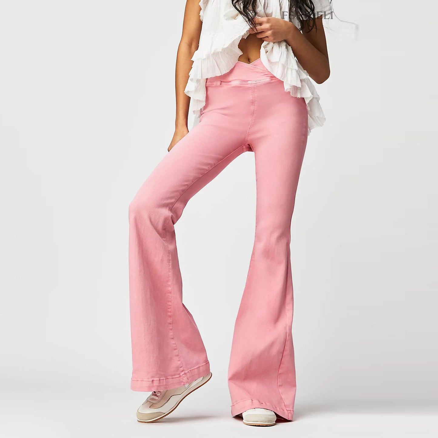 Asymmetrical Slim-Flare High-Waist Denim Jeans