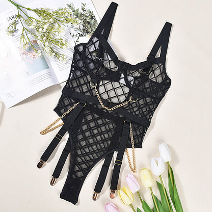 What A Cute Chains - Backless Lingerie Bodysuit With Chain Detail Fishnet (7517840179288)