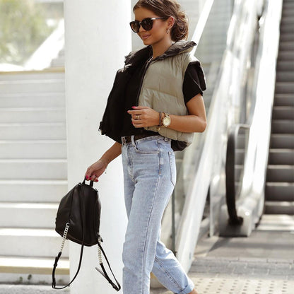 Double-Sided Cotton-Padded Stand-Collar Vest Jacket