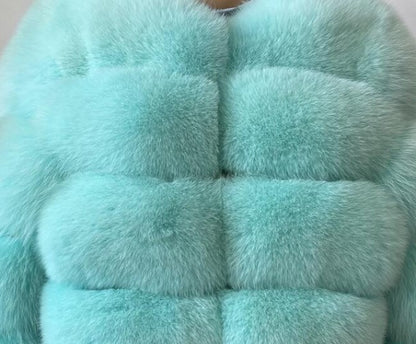 Faux Fox Fur Hooded Mid-Length Slim-Fit Coat