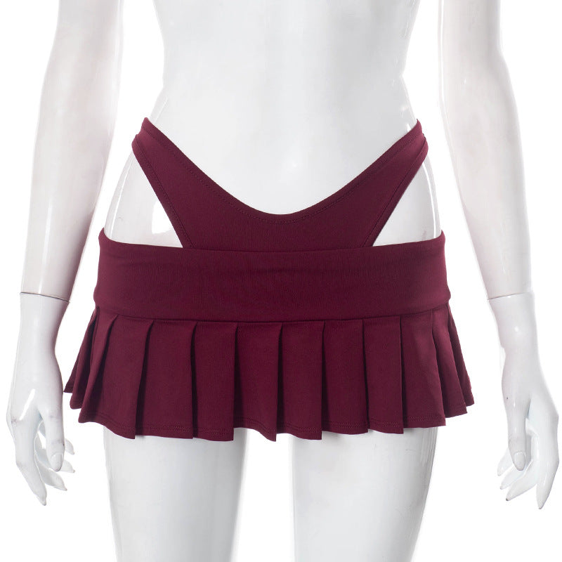 Cropped Underwear Hollow-Out Cut-Out Pleated Mini Skirt