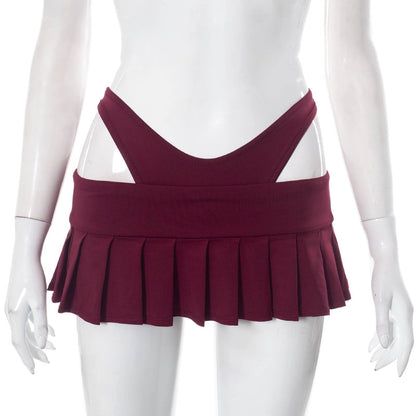 Cropped Underwear Hollow-Out Cut-Out Pleated Mini Skirt