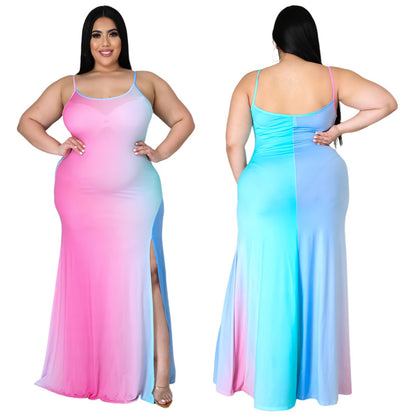 Plus-Size Contrast & Strap Dress (7516662825048)