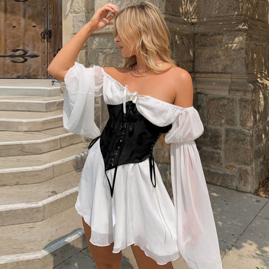Chiffon Off-Shoulder Corset Two-Piece Dress