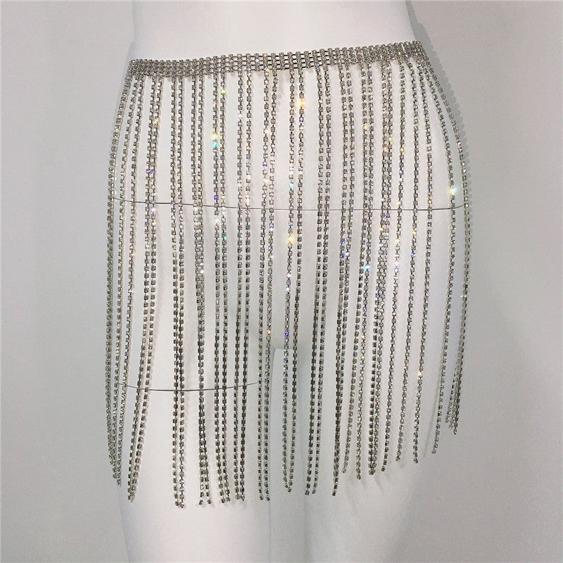 Rhinestones Tassel Waist Chain Skirt