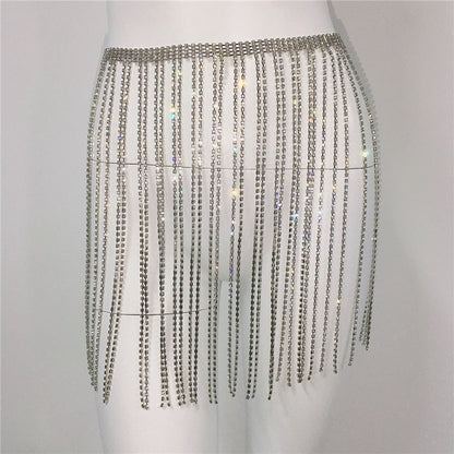 Rhinestones Tassel Waist Chain Skirt