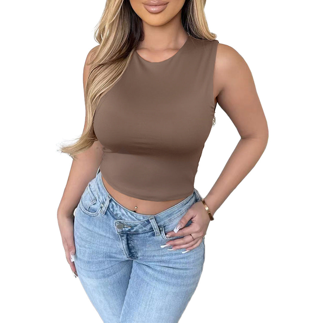 Solid Color T-Shirt Vest Crop-Top