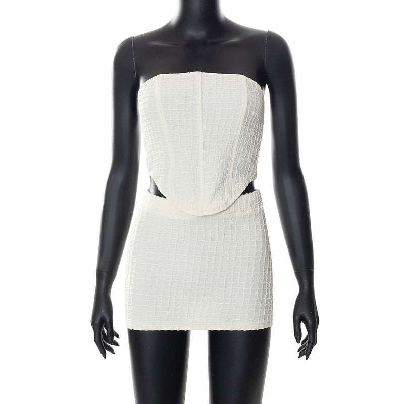 Solid Color Tube-Top Sheath Skirt - Set (7517937959000)