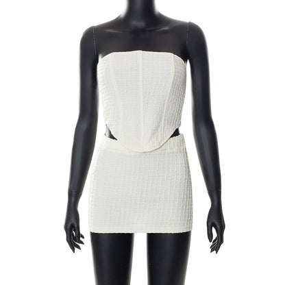 Solid Color Tube-Top Sheath Skirt - Set (7517937959000)
