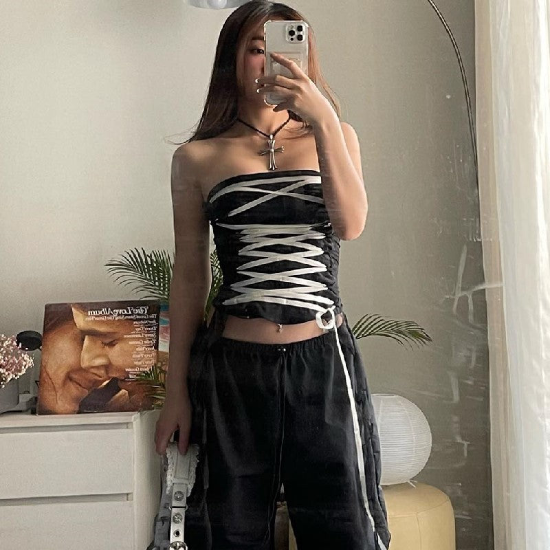 Slim-Fit Lace-Up Off-Shoulder Tube-Top