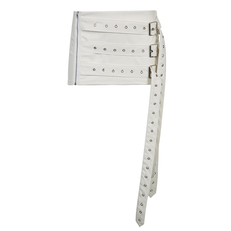 Multi-Belt Corns Adjustable Buckles Leather Skirt (7524754849880)