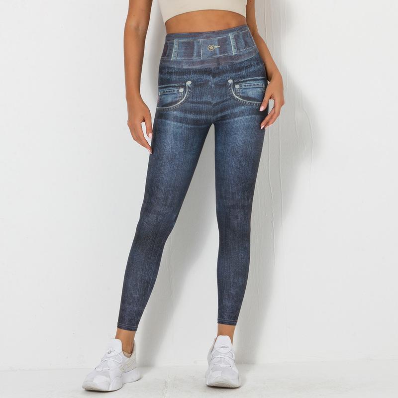 Denim Printing Elastic Yoga Pants (7524750229592)