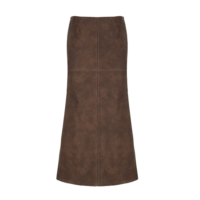 Retro Leather Low-Waist Skirt