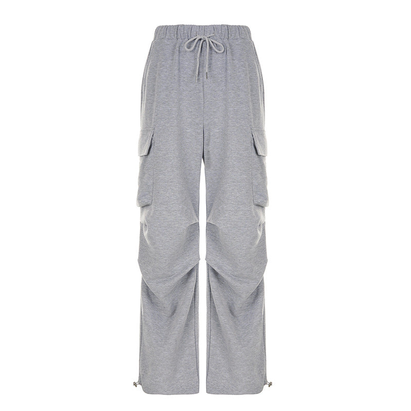 Pleated High-Waist Multi-Pocket Sweatpants Pants