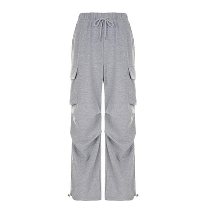 Pleated High-Waist Multi-Pocket Sweatpants Pants
