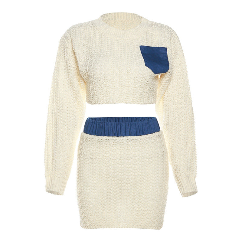 Denim Collage - Long-Sleeves Sweater Knit Skirt Set (7520598261848)