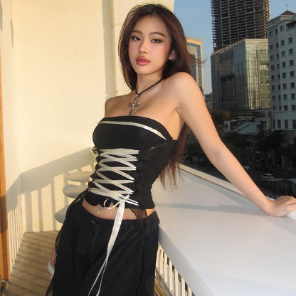 Slim-Fit Lace-Up Off-Shoulder Tube-Top