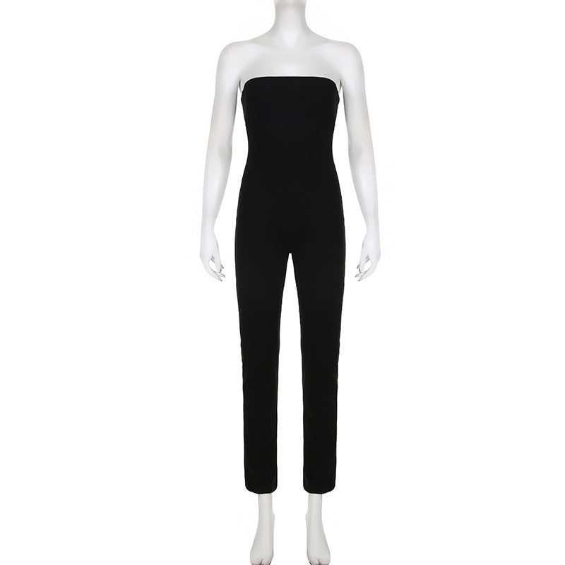 Solid Color Slim-Fit Tube Top Romper Jumpsuit (7524759437400)