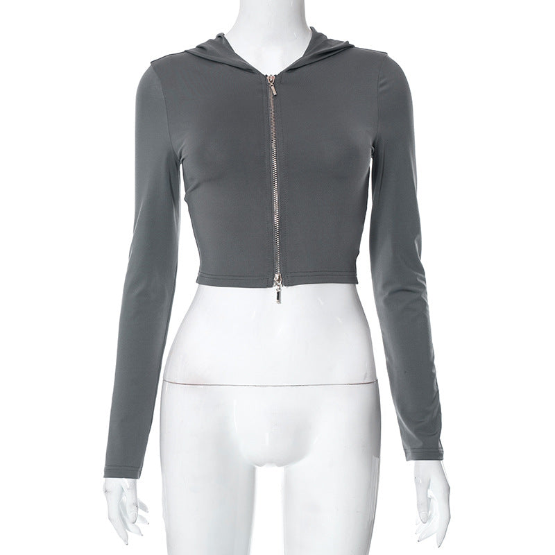 Mid-Zipper Hooded Crop-Top (7516555608152)
