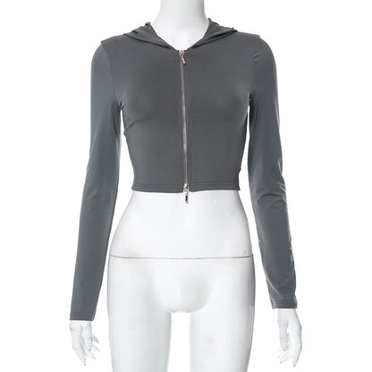 Mid-Zipper Hooded Crop-Top (7516555608152)