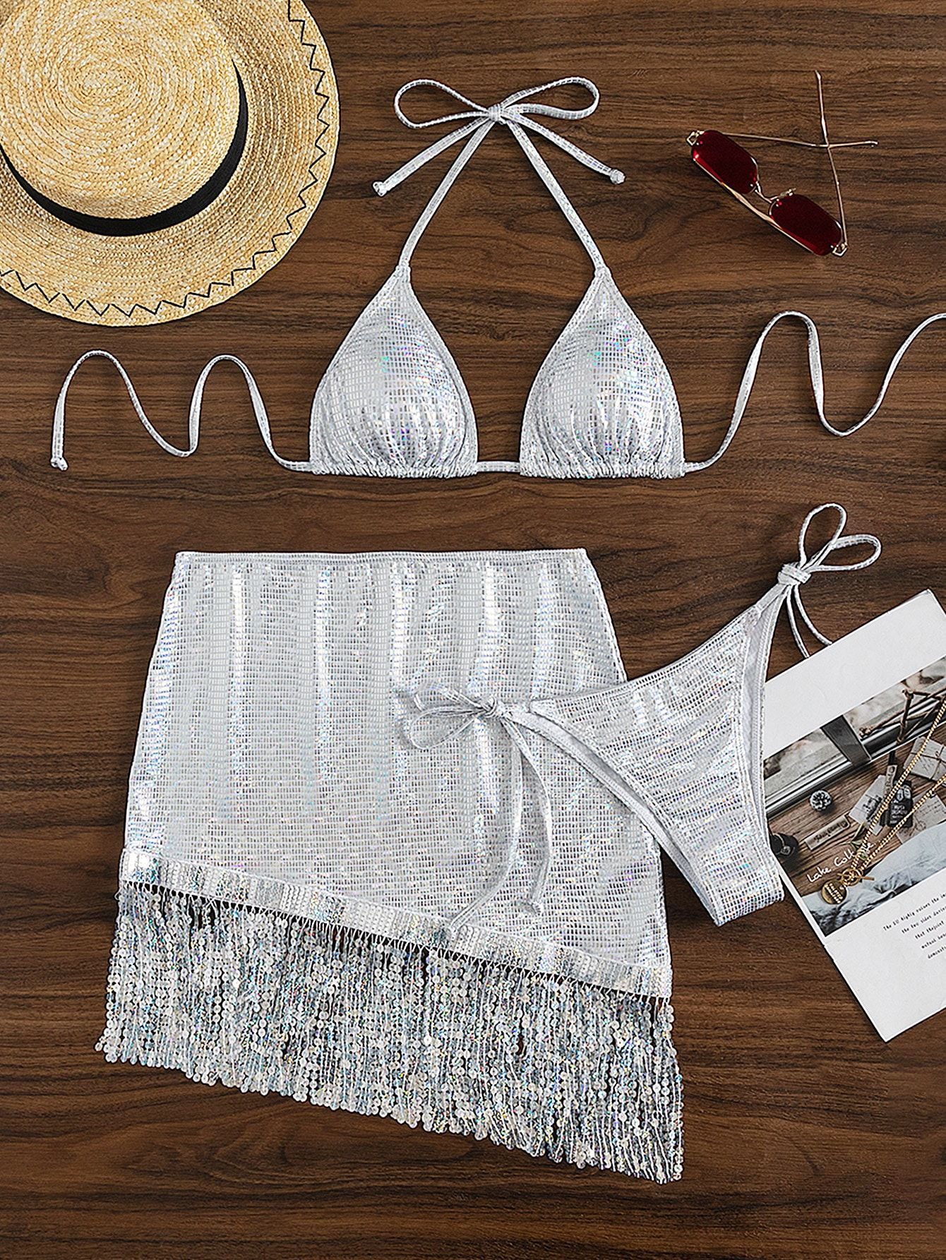 Three-Piece Tassel - Lace-Up Bikini (7516537552984)