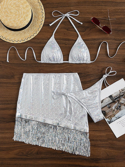 Three-Piece Tassel - Lace-Up Bikini (7516537552984)