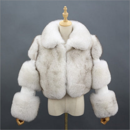 Patchwork Collared Haining Faux Fur Coat