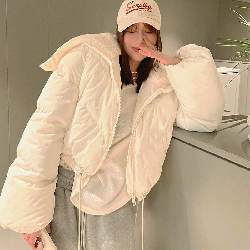 Fur Collar Long Sleeves - Solid Color Drawstrings Jacket (7516641689688)