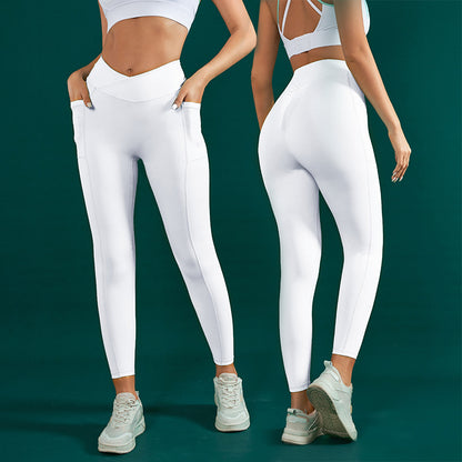 Pleated Cross V-Waist Yoga Pants With Pocket (7524750164056)