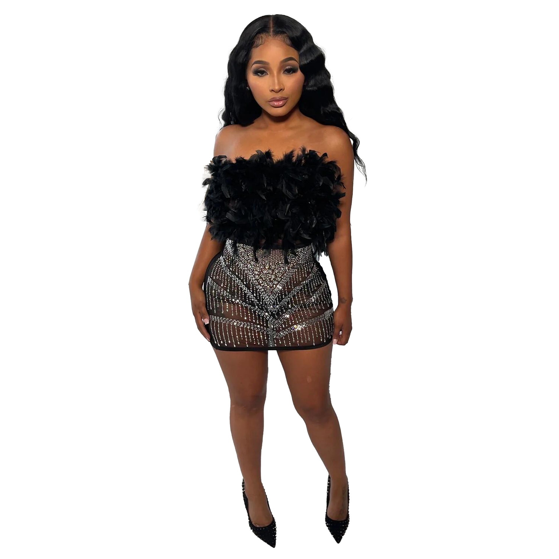 Slim Feather Sleeveless - Tube-Top Hip Dress (7517936386136)