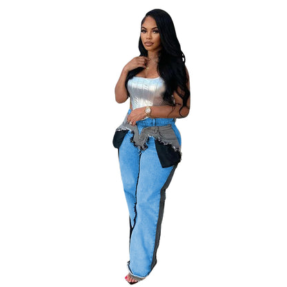 Patchwork Stretchy Denim Jeans (7524740563032)