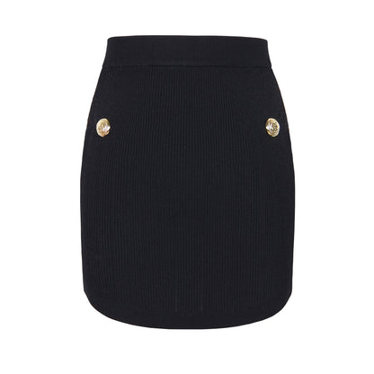 Woolen Gold-Details Stretchy Skirt (7524749672536)